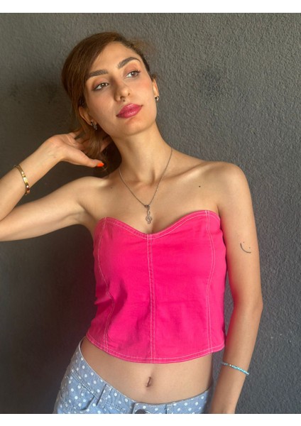 Pembe Askısız Lastikli Crop