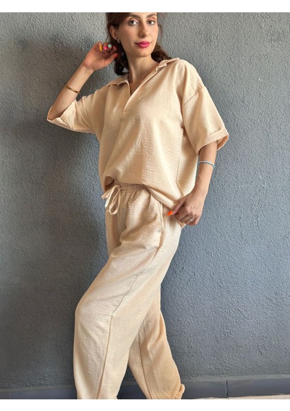 Muslin Kumaş Lastikli Paça Alt Üst Kadın Takım modelleri