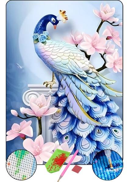 5D Elmas Boyama Seti – Tavus Kuşu-1 | 40x50 cm - Tuvale Gerili Diamond Painting Sayılarla Boyama Mozaik Tablo