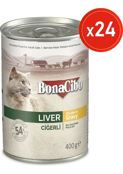 Soslu Ciğerli Yaş Kedi Maması, 400 gr x 24 Adet, Tüm Irklar Için, Doğal, Şeker Içermez