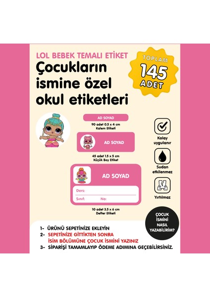 Lol Bebek Temalı Isme Özel Okul Etiketi