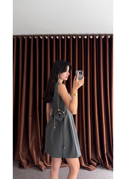 Sıfır Yaka Antrasit Balon Elbise fiyatları