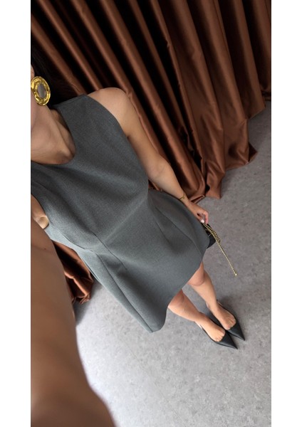 Sıfır Yaka Antrasit Balon Elbise fırsatları