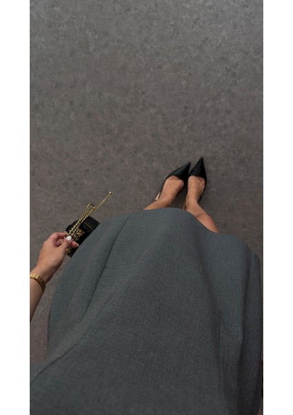 Sıfır Yaka Antrasit Balon Elbise indirimleri