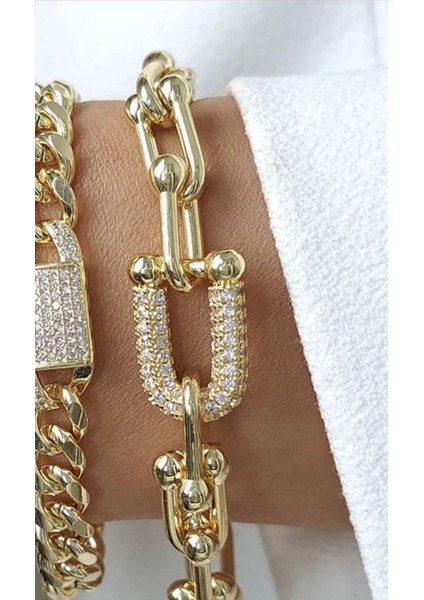 Çelik Altın Taşlı Bileklik Suya Dayanıklı Kadınlar İçin Şık Tasarım