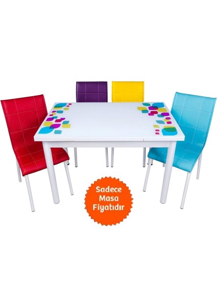 Yandan Açılır Büyüyen Cam Mutfak Masası Damla-Beyaz Ayaklı 70X110CM fiyatları