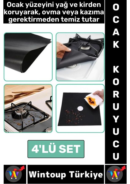 Yanmaz Yapışmaz Kaymaz Ocak Brülor Yağ Kir Koruyucu Kolay Temizlenir Ocak Koruyucu Ped 4'lü Set