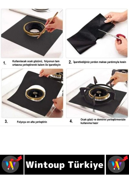 Yanmaz Yapışmaz Kaymaz Ocak Brülor Yağ Kir Koruyucu Kolay Temizlenir Ocak Koruyucu Ped 4'lü Set modelleri