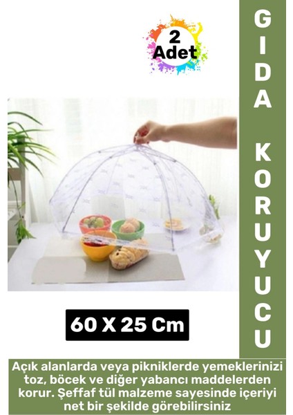 Kamp Piknik Outdoor Rüzgar Toz Sinek Böcek Koruyucu Katlanabilir Tül Yemek Koruma Şemsiyesi 2 Adet