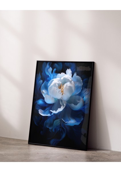 Metal Çerçeveli Gerçek Camlı Tablo, Dijital Baskı, Soyut Tablo, Mavi Şakayık , Salon Ofis Dekorasyon fiyatları