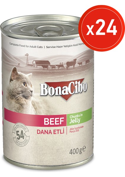 Jöleli Dana Etli Yaş Kedi Maması, 400 gr x 24 Adet, Tüm Irklar Için, Doğal, Şeker Içermez