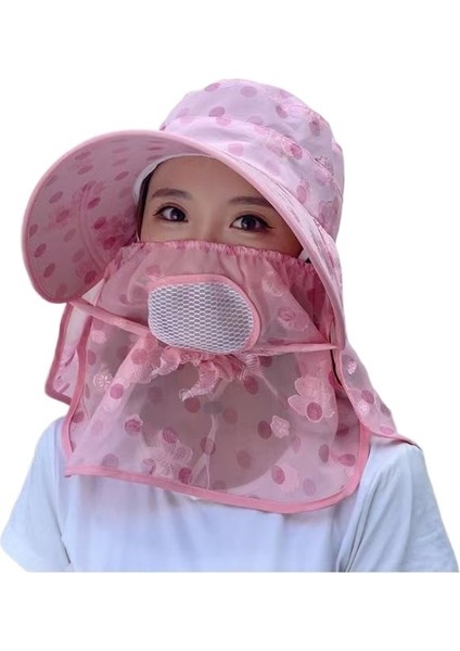 Güneş Şapkası Kadın Kore Tarzı Büyük Siperlikli Maske Şal Şapka Nefes Alabilen File Güneş Şapkası Yaz Açık Hava (Yurt Dışından)