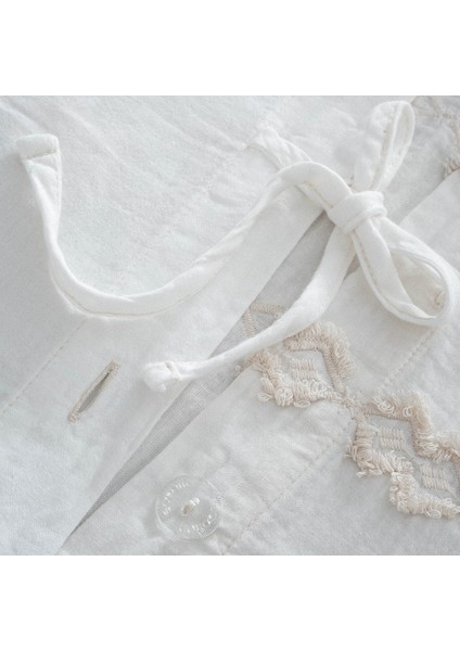 Sima Battal Boy Nevresim Takımı %100 Organik Pamuk Müslin Brodeli Krem 240X220 cm