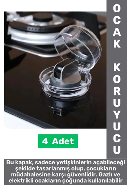 Gazlı Elektrikli Ocak Uyumlu Montajsızz Çocuk Bebek Güvenlik Ocak Düğmesi Koruyucu Kapak 4 Adet