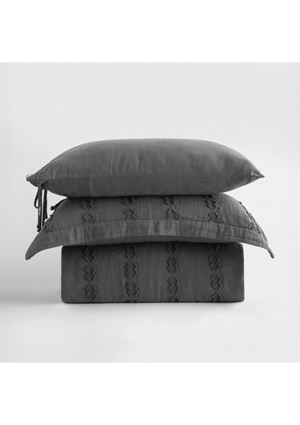 Sima Battal Boy Nevresim Takımı %100 Organik Pamuk Müslin Brodeli Antrasit 240X220 cm