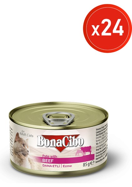 Ezme Dana Etli Yaş Kedi Maması, 85 gr x 24 Adet, Tüm Irklar Için, Doğal, Şeker Içermez