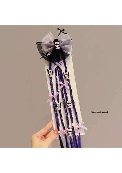 Kuromi Anime Model Siyah Lila Organize Fiyonk Detaylı Örgü Lastik Çocuk Saç Tokası fiyatları