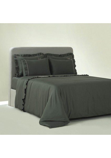 Vanya Çift Kişilik Nevresim Takımı %100 Organik Pamuk Saten Aplike Nakışlı Yeşil 200X220 cm
