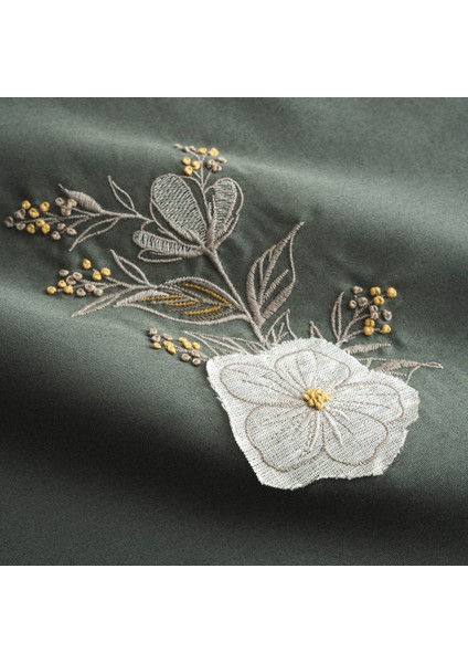 Vanya Çift Kişilik Nevresim Takımı %100 Organik Pamuk Saten Aplike Nakışlı Yeşil 200X220 cm fırsatları