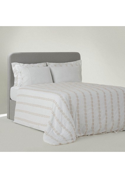 Sima Çift Kişilik Nevresim Takımı Organik Pamuk Müslin Brodeli Krem 200x220 cm