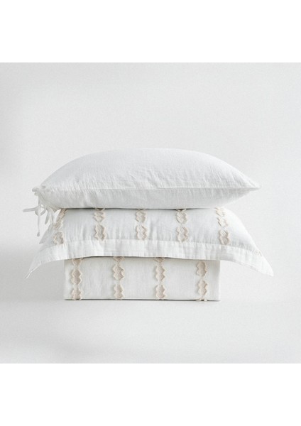 Sima Çift Kişilik Nevresim Takımı Organik Pamuk Müslin Brodeli Krem 200x220 cm
