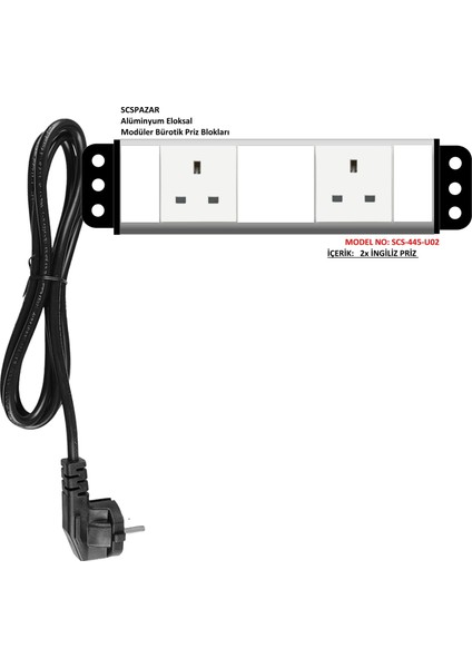 Amerikan Priz 2Li 1,5 metre Kablolu Alüminyum Priz Blok tak çalıştır