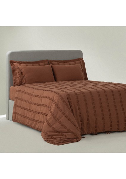 Sima Battal Boy Nevresim Takımı Organik Pamuk Müslin Brodeli Terra 240x220 cm