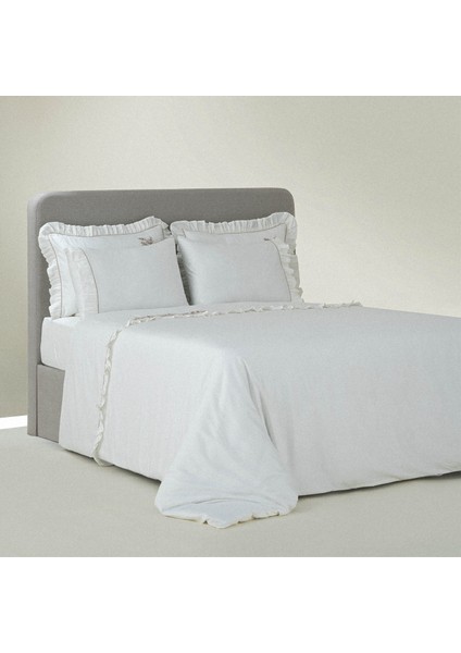 Vanya Çift Kişilik Nevresim Takımı %100 Organik Pamuk Saten Aplike Nakışlı Krem 200X220 cm