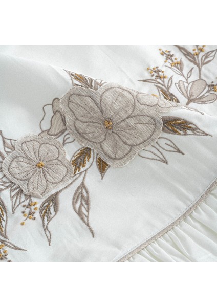 Vanya Çift Kişilik Nevresim Takımı %100 Organik Pamuk Saten Aplike Nakışlı Krem 200X220 cm modelleri