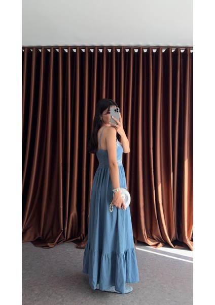 Göğüs Pullu Denim Elbise fiyatları