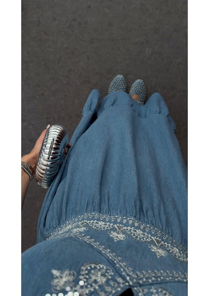 Göğüs Pullu Denim Elbise indirimleri