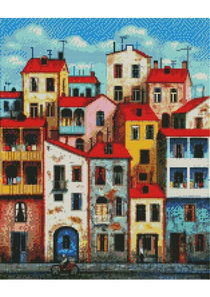 5D Elmas Boyama Seti – Evler | 40x50 cm - Tuvale Gerili Diamond Painting Sayılarla Boyama Mozaik Tablo fiyatları