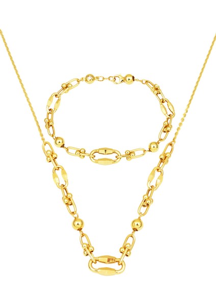 Tiffany Zincirli 14 Ayar Altın Kolye Bileklikli Set