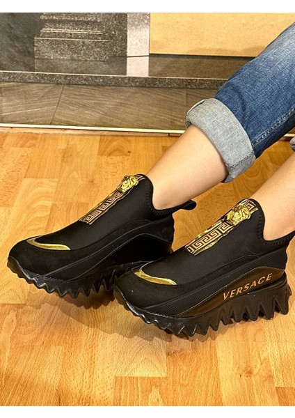 Ayakkabı Kadın Spor Ayakkabı Altın Detaylar Suni Deri Yüksek Kalite Kalın Topuk Rahat ve Günlük