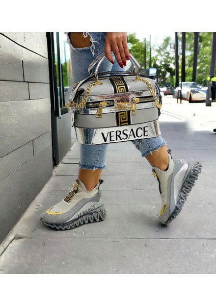 Ayakkabı Kadın Spor Ayakkabı Altın Detaylar Suni Deri Yüksek Kalite Kalın Topuk Rahat ve Günlük modelleri