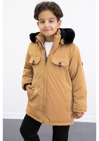 Hardal Çıtçıtlı Göğüs Cepli Içi Kürklü Erkek Çocuk Kapüşonlu Mont 21351 fiyatları