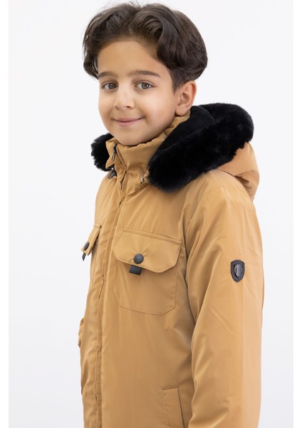 Hardal Çıtçıtlı Göğüs Cepli Içi Kürklü Erkek Çocuk Kapüşonlu Mont 21351 modelleri