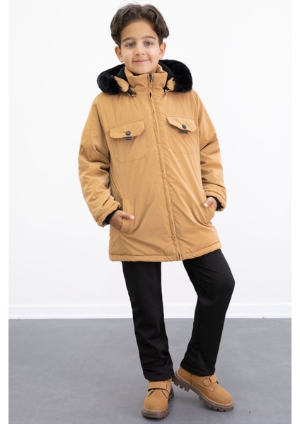 Hardal Çıtçıtlı Göğüs Cepli Içi Kürklü Erkek Çocuk Kapüşonlu Mont 21351 fırsatları