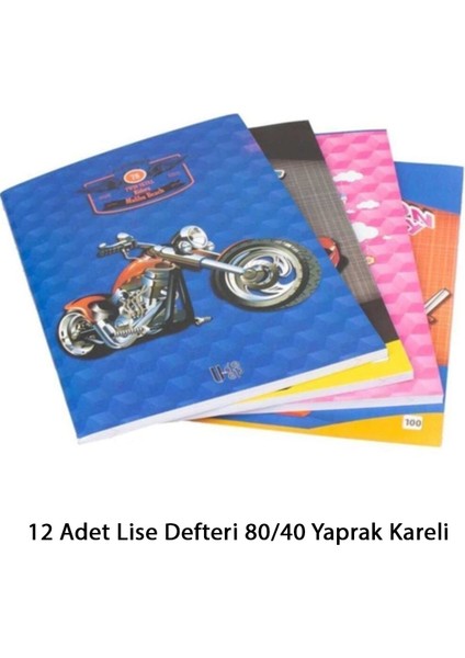 12 Adet Lise Defteri 80/40 Yaprak Kareli fiyatları