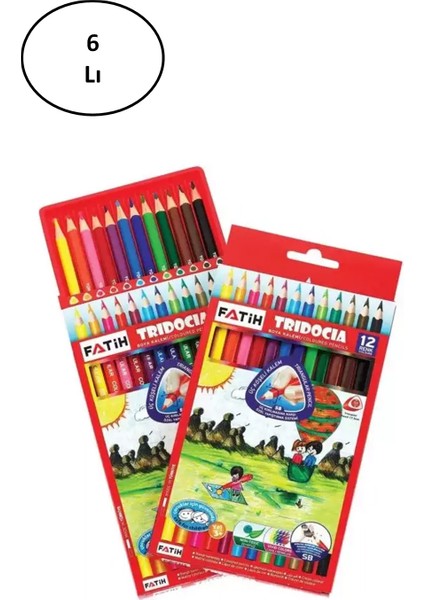 Kuru Boya Kalemi Tridocia Üçgen Mercanlı Tam Boy 12 Renk 6'lı