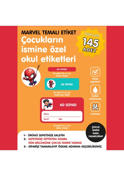 Marvel Temalı Isme Özel Okul Etiketi