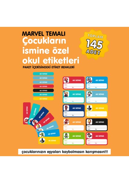 Marvel Temalı Isme Özel Okul Etiketi fiyatları