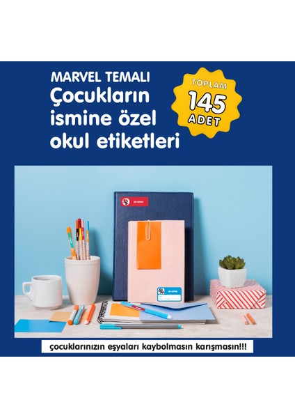 Marvel Temalı Isme Özel Okul Etiketi modelleri
