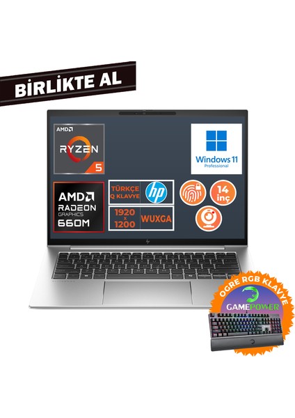 Elitebook 845 G9 Ryzen 5 6600U 16GB 512GB SSD 14" Wuxga W11P + Gaming Klavye 5Z6L9EA 028