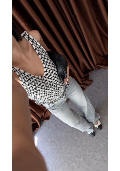 Siyah-Beyaz Örgü Desenli Triko modelleri