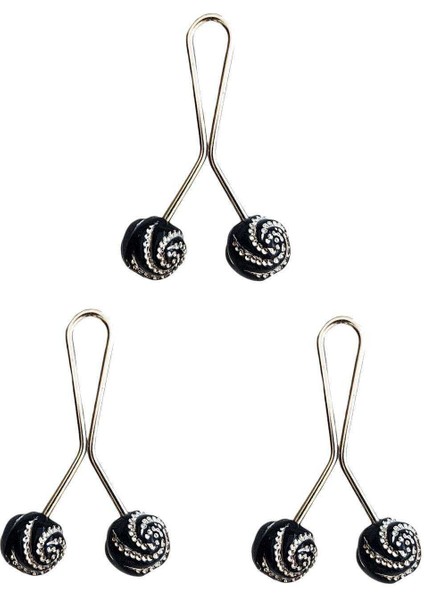 3 Adet Tesettür Eşarp ve Şal Klipsi Siyah Desenli