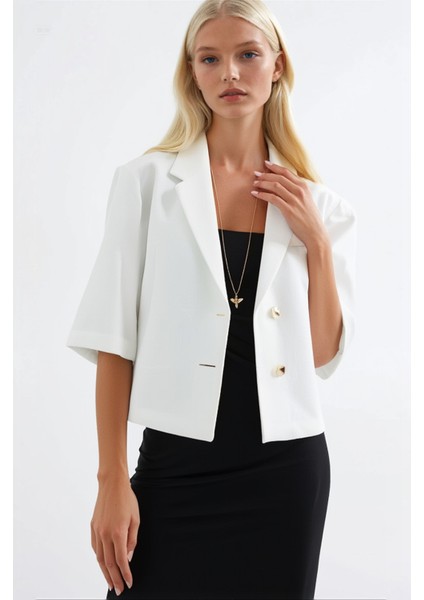 Kadın Beyaz Kısa Kollu Şal Yaka Düğmeli Mevsimlik Keten Ayrobin Ceket HZL24S-BD107061 fiyatları