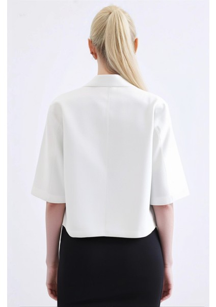 Kadın Beyaz Kısa Kollu Şal Yaka Düğmeli Mevsimlik Keten Ayrobin Ceket HZL24S-BD107061 modelleri