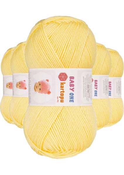 5 Adet Baby One Tüylenmeyen El Örgü Ipi Yünü Açık Sarı K331
