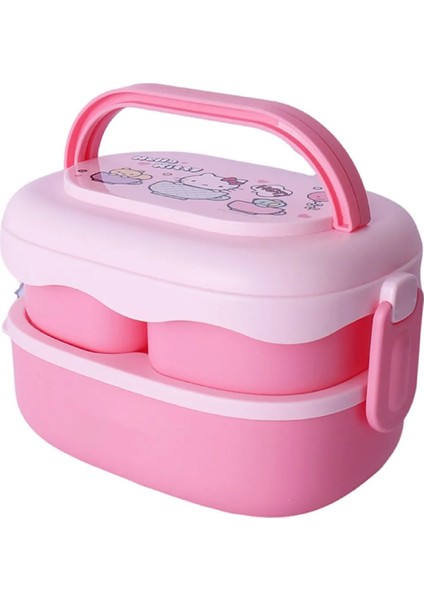 Sanrio Lisanslı Hello Kitty Çift Katmanlı Askılı Yemek Kabı